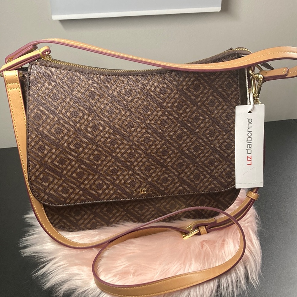 Liz Claiborne Brown Geometric Crossbody Bag